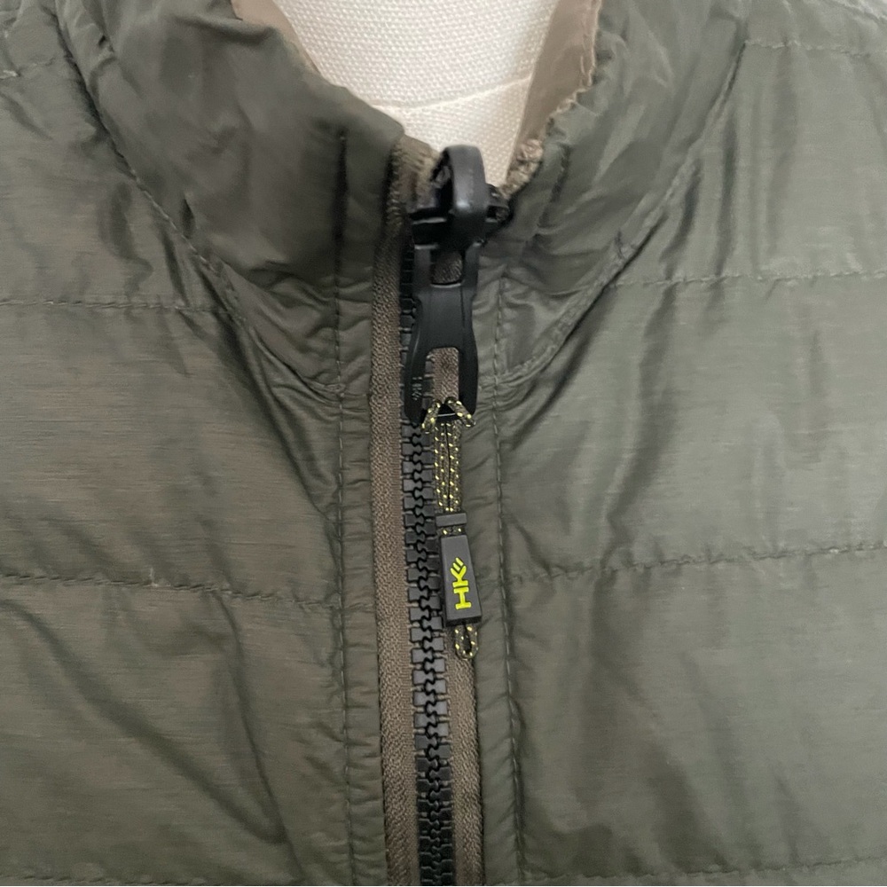 Hawk & Co Vest Puffer Reversible Duck Down Pockets Lightweight Olive Green Tan - Picture 2 of 15